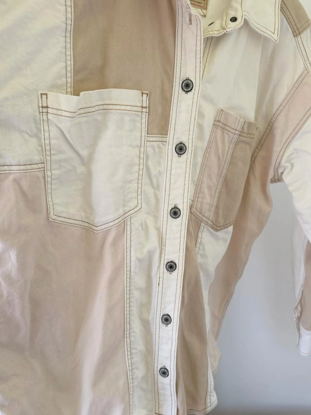 Free People We The Free Mountain Roads Denim Patchwork Jacket in Cream/Beige - S - Picture 7 of 8